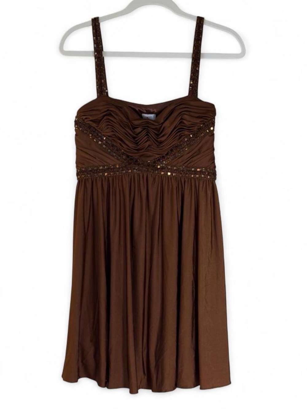 Y2K Caché Chocolate Brown Beaded Mini Dress - Picture 8 of 8